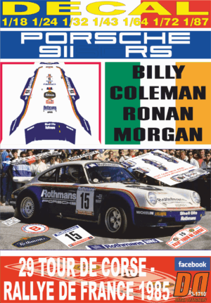 DECAL PORSCHE 911 SC RS B. COLEMAN TOUR DE CORSE 1985 4th
