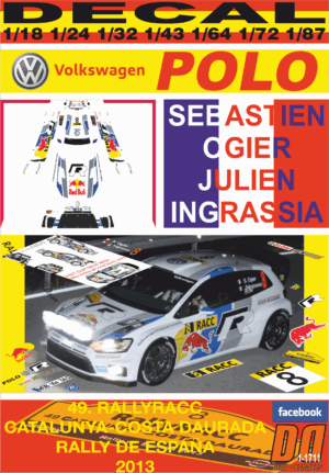 DECAL VOLKSWAGEN POLO R WRC S.OGIER R. CATALUNYA 2013 WINNER