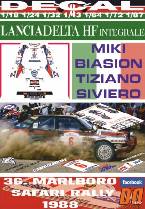 DECAL LANCIA DELTA INTEGRALE M. BIASION SAFARI R. 1988 WINNER