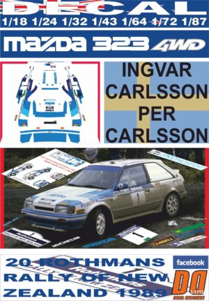 DECAL MAZDA 323 4WD I. CARLSSON R. OF NEW ZEALAND 1989 WINNER
