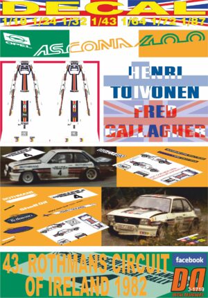 DECAL OPEL ASCONA 400 H. TOIVONEN C. OF IRELAND 1982 3rd