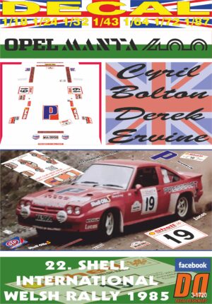 DECAL OPEL MANTA 400 C. BOLTON WELSH R. 1985 DnF