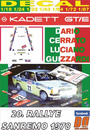 DECAL OPEL KADETT GT/E D. CERRATO R. SANREMO 1978 DnF