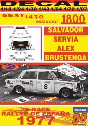 DECAL SEAT 1430 1800 ESPECIAL S. SERVIA RACE R. DE ESPAÑA 1977 4th