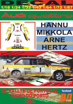 DECAL AUDI QUATTRO A2 H. MIKKOLA R. DE PORTUGAL 1984 WINNER