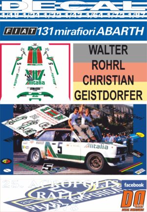 DECAL FIAT 131 ABARTH W. ROHRL ACROPOLIS R. 1978 WINNER