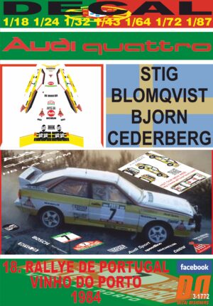 DECAL AUDI QUATTRO A2 S. BLOMQVIST R. DE PORTUGAL 1984 DnF