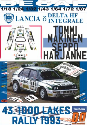 DECAL LANCIA DELTA HF INTEGRALE 16V T. MAKINEN 1000 LAKES R. 1993 4th