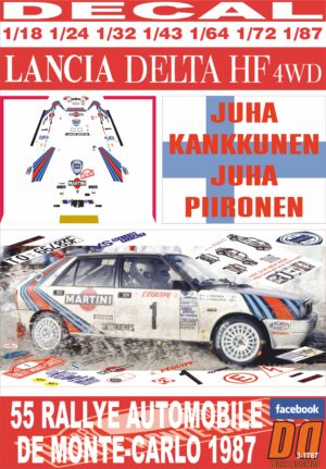 DECAL LANCIA DELTA HF 4WD J. KANKKUNEN R. MONTECARLO 1987 2nd