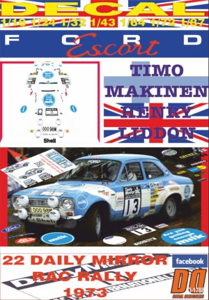 DECAL FORD ESCORT RS 1600 MKI T. MAKINEN RAC R. 1973 WINNER