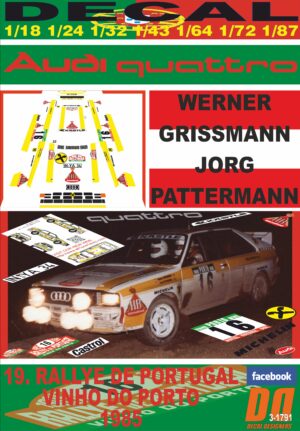 DECAL AUDI QUATTRO A2 W. GRISSMANN R. PORTUGAL 1985 5th