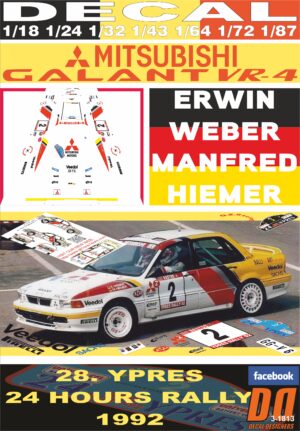 DECAL MITSUBISHI GALANT VR-4 E. WEBER YPRES 24 HOURS R. 1992 DnF