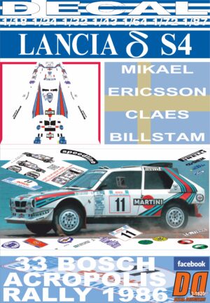 DECAL LANCIA DELTA S4 M. ERICSSON ACROPOLIS R. 1986 DnF