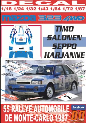 DECAL MAZDA 323 4WD T. SALONEN R. MONTECARLO 1987 DnF