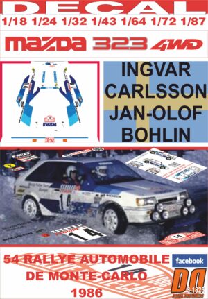 DECAL MAZDA 323 4WD I. CARLSSON R. MONTECARLO 1986 DnF