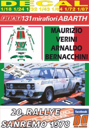 DECAL FIAT 131 ABARTH M. VERINI R. SANREMO 1978 2nd