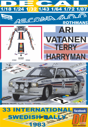 DECAL OPEL ASCONA 400 A. VATANEN SWEDISH R. 1983 6th