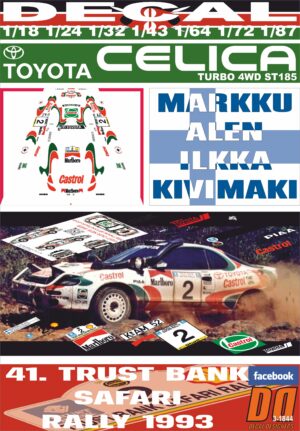 DECAL TOYOTA CELICA TURBO 4WD ST185 M. ALEN SAFARI R. 1993 2nd