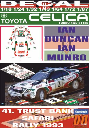 DECAL TOYOTA CELICA TURBO 4WD ST185 I. DUNCAN SAFARI R. 1993 3rd