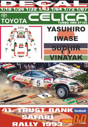 DECAL TOYOTA CELICA TURBO 4WD ST185 Y. IWASE SAFARI R. 1993 4th