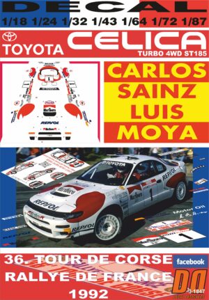 DECAL TOYOTA CELICA TURBO 4WD ST185 C. SAINZ T. DE CORSE 1992 4th