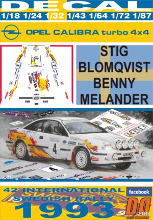 DECAL OPEL CALIBRA TURBO 4x4 S. BLOMQVIST SWEDISH R. 1993 DnF