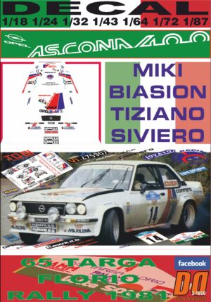 DECAL OPEL ASCONA 400 M. BIASION TARGA FLORIO R. 1981 7th