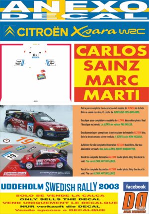 ANEXO DECAL 1/43 CITROEN XSARA WRC CARLOS SAINZ SWEDISH R. 2003 9th