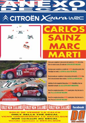 ANEXO DECAL 1/43 CITROEN XSARA WRC CARLOS SAINZ R. NEW ZEALAND 2003 12th
