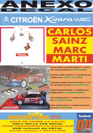 ANEXO DECAL 1/43 CITROEN XSARA WRC CARLOS SAINZ R. ARGENTINA 2003 2nd
