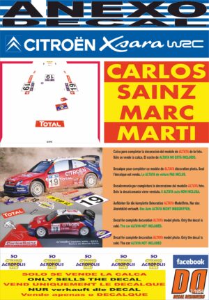 ANEXO DECAL 1/43 CITROEN XSARA WRC CARLOS SAINZ ACROPOLIS R. 2003 2nd