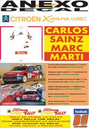 ANEXO DECAL 1/43 CITROEN XSARA WRC CARLOS SAINZ CYPRUS R. 2003 5th