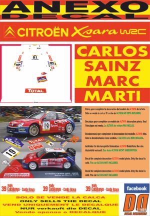 ANEXO DECAL 1/43 CITROEN XSARA WRC CARLOS SAINZ R. CATALUNYA 2003 7th