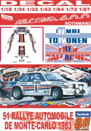 DECAL OPEL ASCONA 400 H. TOIVONEN R. MONTECARLO 1983 6th