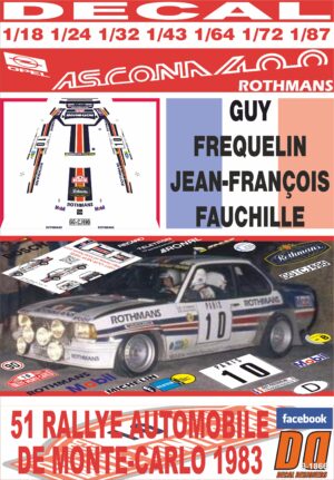 DECAL OPEL ASCONA 400 G. FREQUELIN R. MONTECARLO 1983 DnF