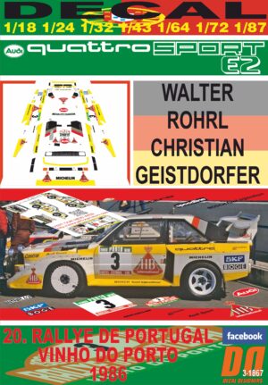DECAL AUDI QUATTRO SPORT E2 W. ROHRL R. PORTUGAL 1986 DnF