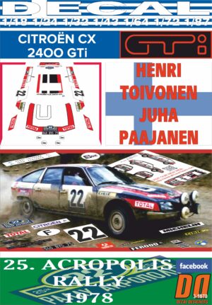 DECAL CITROEN CX 2400 GTI H. TOIVONEN ACROPOLIS R. 1978 DnF