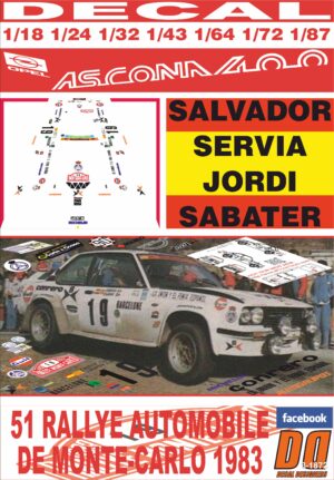 DECAL OPEL ASCONA 400 S. SERVIA R. MONTECARLO 1983 10th